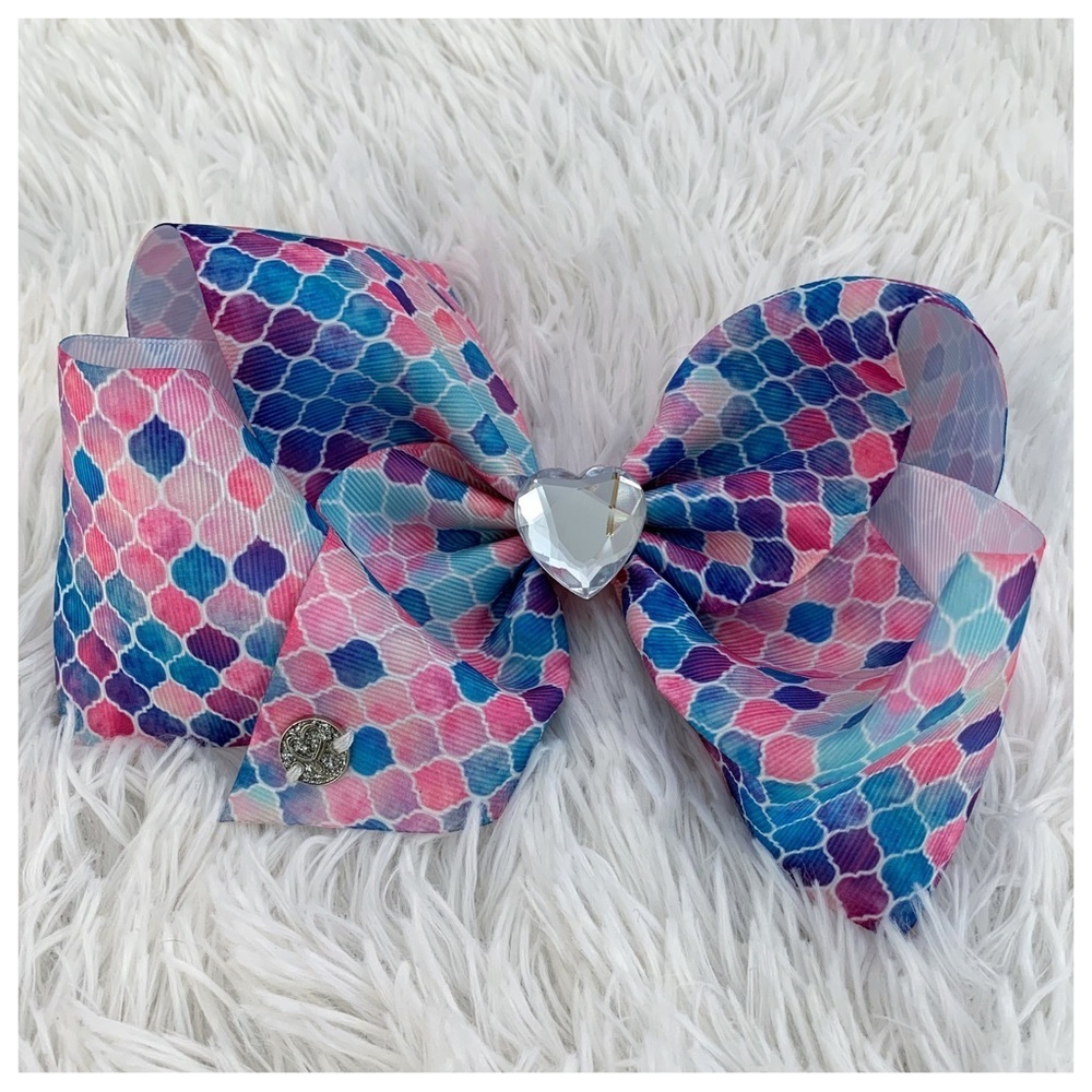 JoJo Siwa Heart Rhinestone Mermaid Cheer Large Bow Clip New Multicolor Ribbon